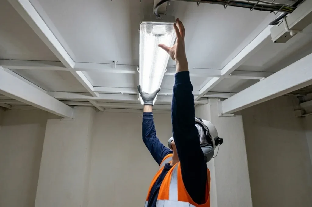 Servicio técnico de instalación y reemplazo de luminarias para naves industriales en Lima.